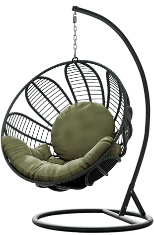 Mirjan24 Hängesessel mit Gestell und Kissen Florcessa, Hängestuhl mit Rückenkissen, Hängesitz, Hängekorb, Stahlskelett, Indoor & Outdoor (Grün/Kissen: Grün)