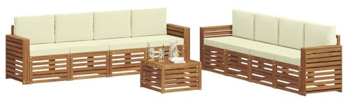 vidaXL Sofagarnituren 9 pcs Natur und Creme Massivholz Akazie, Garten, modernes, langlebiges Outdoor-Sofa, Eckmöbel für Terrasse und Lounge, gemütliche Sitzgruppe