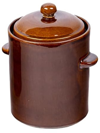 DURA HOME Stoneware Sauerkraut Crock – Fermentation Pot & Pickling Jar for Kimchi, Pickles & Sourdough Starter – Cottage Style Ceramic Pot with Lid – Oven, Microwave & Dishwasher Safe (1.8L)