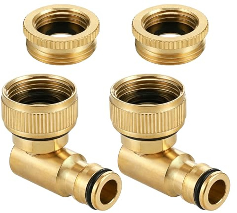 2PCS Messing Wasserhahnanschluss, 1/2 und 3/4, 90° Winkel Innengewinde, Drehbarer Schlauchanschluss 360°, Außenhahn-Anschluss für Schlauchleitung, Wasserhahn-Adapter Garten Außenschlauch