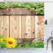 Ambesonne Wooden Shower Curtain Set, Planks Fence Garden Yard Summer Spring Daisy Flowers Butterfly Grass Rustic Print, Fabric Bathroom Decor with Hooks, 84 Inches Extra Long, Brown Green Yellow
