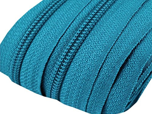 Schnoschi 6 m endlos Reißverschluss 5 mm Laufschiene + 15 Zipper Meterware teilbar Farbwahl (türkis)