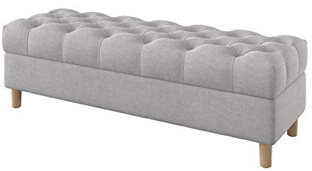 Furninero - Tiefer gepolsterter Sitzbank Sitzhocker Sitzruhe Betthocker Ottomane, mit Stauraum, Gerundete Beine, 140 cm breit, Softi Light Grey Stoff (Wasserabweisen), Grau