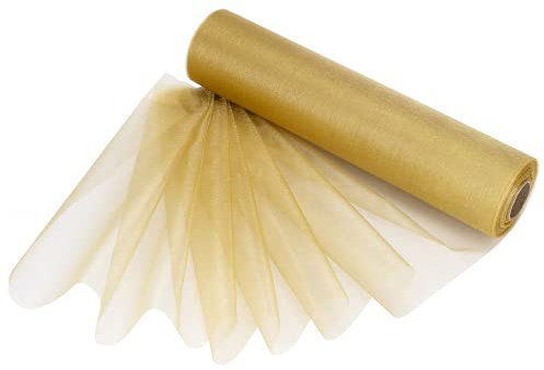 WedDecor 25m x 29cm Snow Sheer Organza Rolls Glitter Fabric for Table Runner Sashes Wedding Decoration, Chair Cover Bows, Table Back Drop, Ribbon Crafting Supplies, Gold