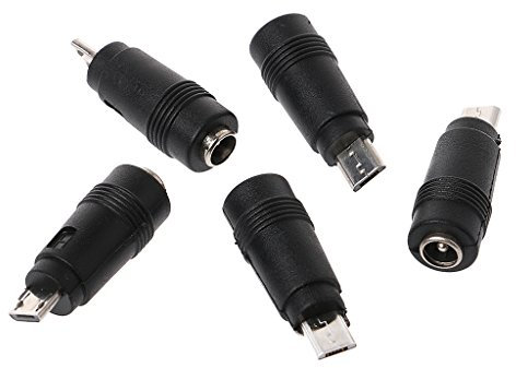 JENOR 5 Pcs 5.5x2.1mm Female Jack to Micro USB Male Plug DC Power Connector Adapter