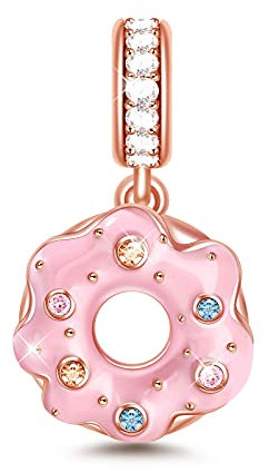 Gnoce Essen Charms Sterling Silver 18K Rose Gold Plated Donut Kuchen Anhänger Charm Dangle Perlen Charms Fit Armband/Halskette Schmuck Geschenk für Kinder Mädchen (Pink)
