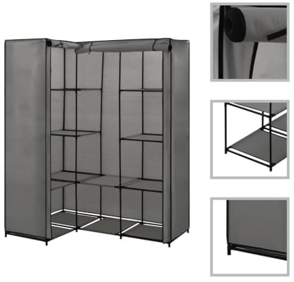 vidaXL Eckkleiderschrank Eck Kleiderschrank Stoffschrank Faltschrank Garderobenschrank Garderobe Schrank Schlafzimmerschrank Schlafzimmer Grau 130x87x169 cm