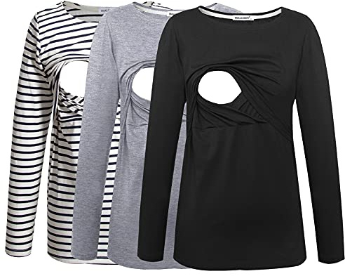 Smallshow Damen Umstands-Oberteil, Bequemes Langarm Still-T-Shirt, XX-Large