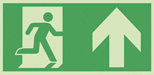 Fluchtweg Notausgang Pfeil oben geradeaus Schild nachleuchtend selbstklebend Größe: 300 x 150mm