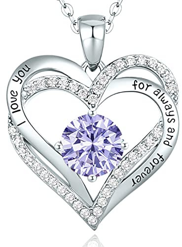 CDE Collier Femme Argent Sterling 925 Or Rose Forever Love Coeur Pierre de Naissance Collier pour Femme Bijoux Cadeau d'anniversaire pour sa Petite Amie Maman Saint Valentin Noël Fête des Mères