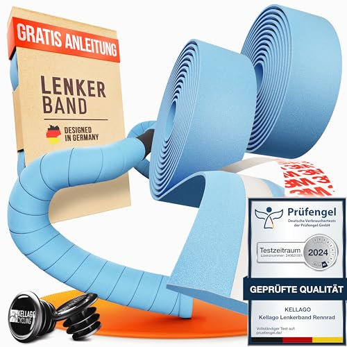Kellago Lenkerband Rennrad schwarz [ MIT NEUEM 3M KLEBESTREIFEN ] inkl. E-Book & 4x Klebestreifen Rennrad Lenkerband schwarz selbstklebend - Fahrrad Lenkerband - Griffband Rennrad Fahrradlenkerband