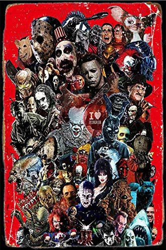 Cimily IT Halloween Horror Movies Icons Zinn Retro Zeichen Vintage Poster Plakette Wanddekoration für Bar Cafe Garten Schlafzimmer Büro Hotel 20X30 cm
