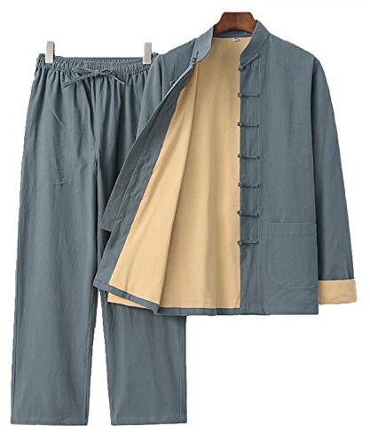 Herren Kung Fu Leinen Anzug - Traditionelle Lange ÄrmelKampfkunst Uniform Tai Chi Klassisch Tangzhuang,Geeignet für Morgengymnastik Judo Wushu Wing Chun