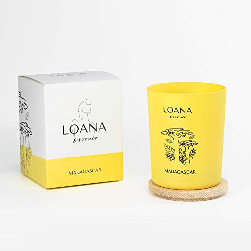 LOANA ESSENCE Grosse Bougie Parfumées Vanille, Clou de Girofle - Madagascar - Durée estimée 40h Grande Bougie Décorative Parfumée de Massage et de Détente en Cire de Soja - 180gr