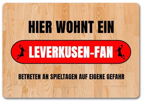 speecheese Hier wohnt EIN Leverkusen-Fan Fußmatte in 35x50 cm ohne Rand mit Turnhallenboden Motiv Sportfan Leverkusen Sport Sportler