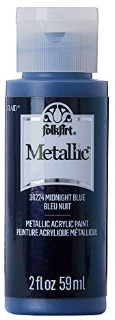 FolkArt Peinture acrylique métallique pour loisirs créatifs, bleu nuit de 60 ml, peinture de finition métallisée de qualité supérieure, parfaite pour une application facile des loisirs créatifs, 36224