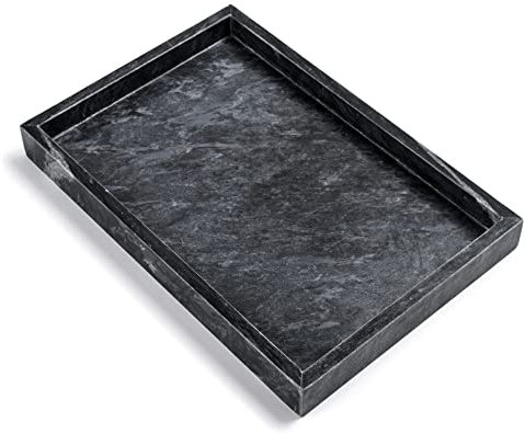 Moreast Bandeja de mármol Negro, Bandeja de baño de Piedra, Soporte Decorativo para Tissrue, Vela, jabón, Toalla, Planta (Negro, 12 x 8)