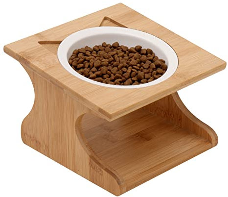Limmby - Ergonomischer Futternapf aus Keramik mit Bambusgestell für Katzen | Erhöhter Fressnapf mit 250ml Volumen