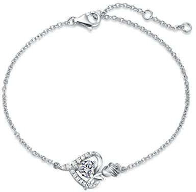FANCIME Armband Damen 925 Sterling Silber Weiß Gold April Geburtsstein Armbänder mit Zirkonia Frauen Schmuck Geschenk für Valentinstag Verlobung Geburtstags Muttertags Weihnachten