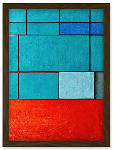 Doppelganger33 LTD Piet Mondrian Style Teal Red Abstract Harmony Artwork Framed Wall Art Print A4
