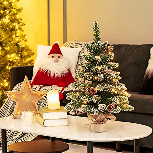 GOPLUS Mini Weihnachtsbaum, Künstlicher Tannenbaum mit Schmuck Zementsockel, 50 LED-Lichtern & 8 Beleuchtungsmodi, Christbaum klein für Weihnachten, Zuhause, Büro & Geschäfte
