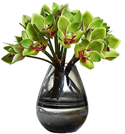 XIYUAN Künstliche Cymbidium-Orchideen, künstliche Orchideen, 12 Strauß, künstliche Blumen, für den Außenbereich, grüne Sträucher, Pflanzen für Hochzeitsdekoration, Heimdekoration (grün)
