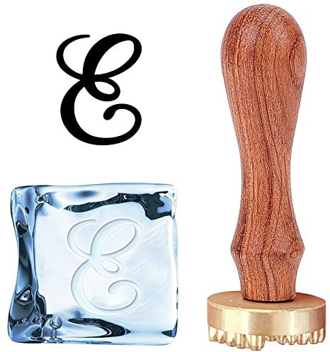 CRASPIRE E Ice Stamp Letter Ice Cube Stamp Ice Branding Stamp with Removable Brass Head & Wood Handle Vintage Ice Stamp for Ice Cubes Cocktail Whiskey Mojito Drinks Bar Making DIY Crafting