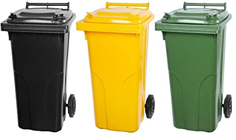 PROREGAL SuperSparSet 3x 2-Rad-Mülltonne MGB | HDPE-Kunststoff | 120 Liter Grau/Schwarz & Gelb & Grün| Mülltonne, Müllgroßbehälter, Mülleimer, Abfalltonne, Müllbehälter, Universaltonne
