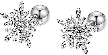 18G Schneeflocken Ohrstecker 999 Sterling Silber Zirkonia Ohrringe Knorpelohrringe Helix Piercing Ohrstecker Kugelrückseite