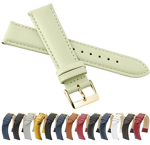 MARCHEL 14 mm Lederarmband Grün Uhrenarmband Glattleder Schließe in Gold (14 mm, Mintgrün)