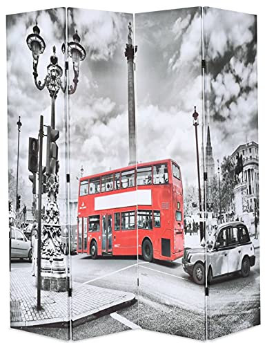 Homgoday Raumteiler klappbar Raumteiler Freistehend Klappbar Trennwand Paravent Umkleide Sichtschutz Wand Raumtrenner Raumteiler Wohnzimmer Schlafzimmer 160 x 170 cm London Bus Schwarz-Weiß