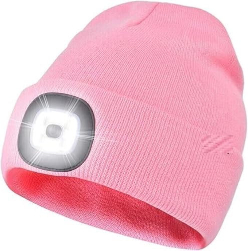 Mr. Gadget's Solutions LED Powered Light Unisex Beanie Knit Winter Light Up Night Head Light Hats for Out Door Adventures- Illuminate Your Look & Style-Pink