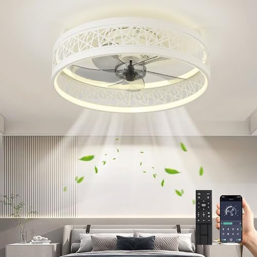 Deckenventilator Mit Beleuchtung LED 60W Deckenlampe Mit Ventilator Modern Leise Deckenleuchte Mit Fernbedienung Dimmbar 6 Geschwindigkeiten Lampe Mit Ventilator Für Wohnzimmer Schlafzimmer Weiß