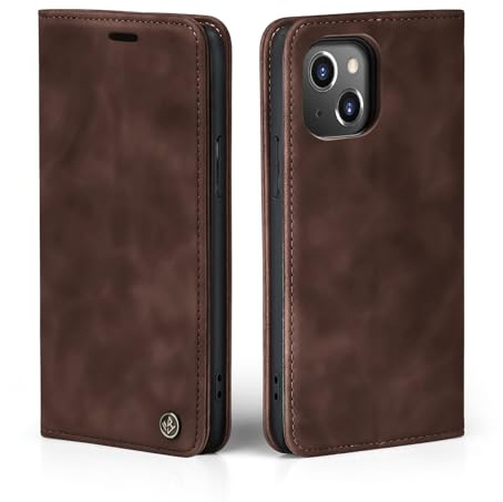 LBH Handyhülle für Apple iPhone 15 Plus in Dunkelbraun mit Karten- und Geldfach Smartphone Hülle mit Standfunktion Flip Case Schutzhülle Magnetverschluss Vintage