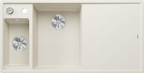 BLANCO AXIA III 6 S | Granitspüle aus SILGRANIT softweiß | Einbauart: Einbau von Oben | Hauptbecken links | mit Holzschneidbrett | für 60 cm breite Unterschränke | Verschiebbares Schneidbrett