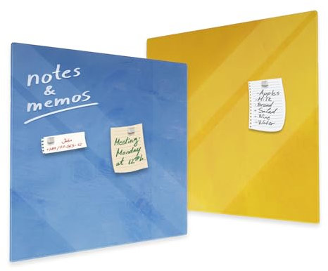 Floordirekt Tableau de présentation, tableau blanc, en verre, laqué ou verre, magnétique et inscriptible, mural, jaune, 48 x 48 cm