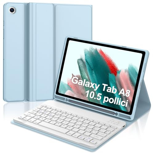 WINCHKING Coque avec clavier pour Samsung Galaxy Tab A8 10.5, étui magnétique Bluetooth amovible, bleu clair