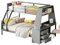Azkoeesy Litera con Escritorio y cajones, 140 x 200 y 90 x 200 cm, con Escalera, somier, protección anticaídas, para 3 niños o Adultos, Gris