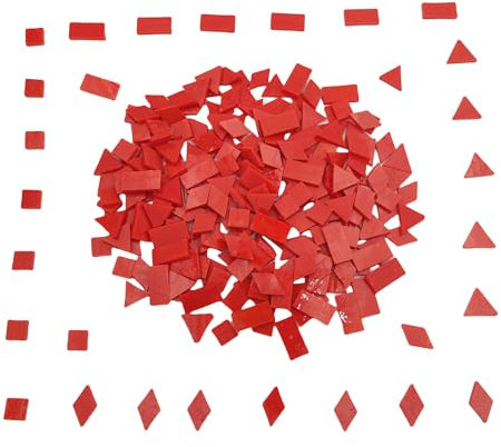 Glasmosaikfliesen, 4 Formen, quadratisch, Diamant, Dreieck, Rechteck, 220 Stück, Buntglas-Mosaikstücke für handgefertigte Kunst, Handwerk und Heimdekoration (rot)