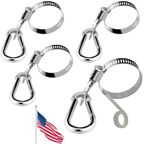 XIAONAN 4Pcs Flag Pole Mounting Ring Clips,Stainless Steel Flag Pole Clips for All Vehicle, Boat,Garden Flagpole,0.7-1.26 Inches Adjustable Diameter (0.7-1.26in)