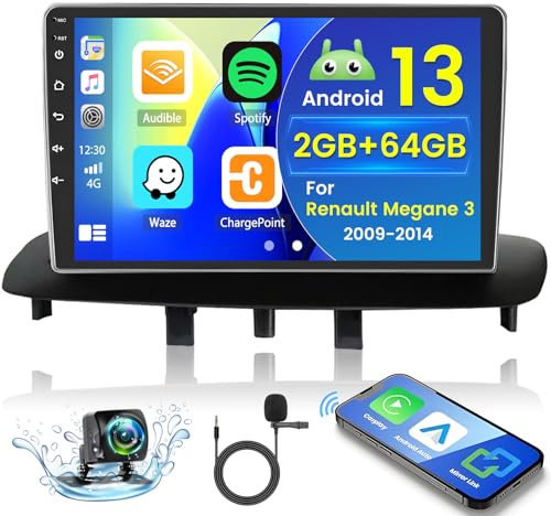 Hikity 2+64G Android 15 Autoradio per Renault Megane 3 2009-2014 Radio Carplay Android Auto, 9 Pollici IPS Touch Screen Radio con Telecamera Bluetooth Navi WiFi DSP EQ Mirror Link