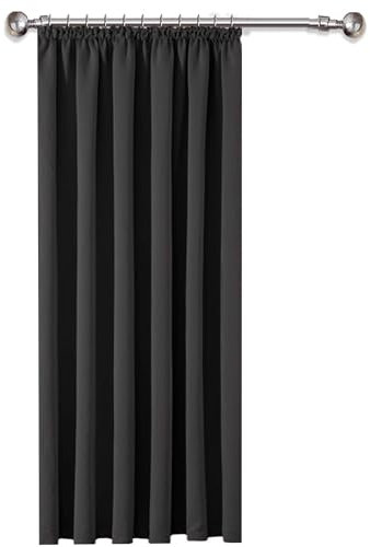 AMEHA Blackout Curtains Pencil Pleat Curtains for Living Room 66x84 Inch Thermal Insulated Super Soft Grey Door Curtain 1 Panel with Tieback