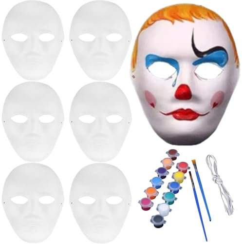 Máscaras de Papel para Pintar Carnaval, Maske Weiß,6pcs DIY Weiße Papier Maske,Theathermaske zum Bemalen,Maskerade Masken,Überstreichbare Papiermasken
