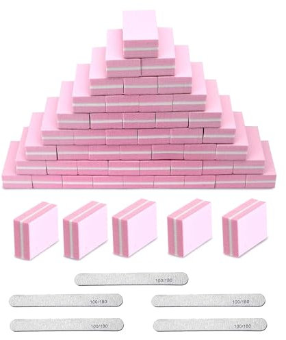 55 Pcs Nail Buffer Blocks, 100/180 Buffer Nail File, Nail File and Buffer Set, Mini Grit Sponge Buffing Sanding Block File for Natural Gel Acrylic Nails Manicure Tools Set (50 pcs 5 Roundness)