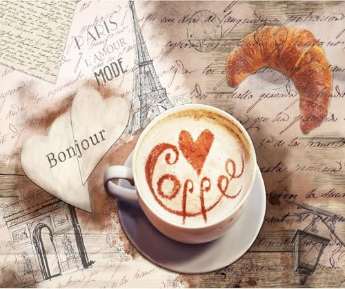 Luowenji Papier Peint Panoramique Café 250x175 cm 3D Papier Peint Intissé Paris France Photo Trompe l'oeil Poster Grand Mural Salon Chambre Enfant Chambre Décoration Murale a.1507