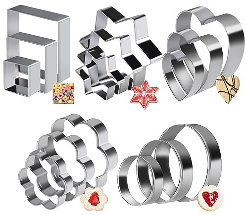 absolove 15 Stück Ausstechformen Set, Plätzchen Ausstecher Edelstahl, 5 Stile Mini Ausstechformen Weihnachten in Geometrischen Formen, Cookie Cutter zum Ausstechen Fondant, Sanwich, Gemüse