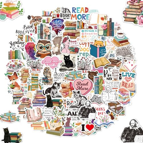 100 Stück Reading Aufkleber,Buch Lesen Vintage Aufkleber,Ästhetische Aufkleber Für Wasserflasche,Vinyl Wasserdicht Graffiti Für Wasserflaschen, Laptops, Autos, Skateboards, Herrenhöhlen Dekorationen.