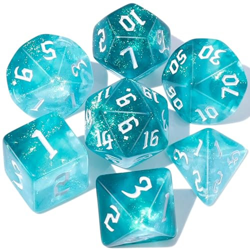 Dzxin DND-Spielwürfel-Set, 7-teilig, polyedrisches Würfel-Set für Dungeons and Dragons, RPG, MTG, Rollenspiele, Tischspiele (Hellblau)