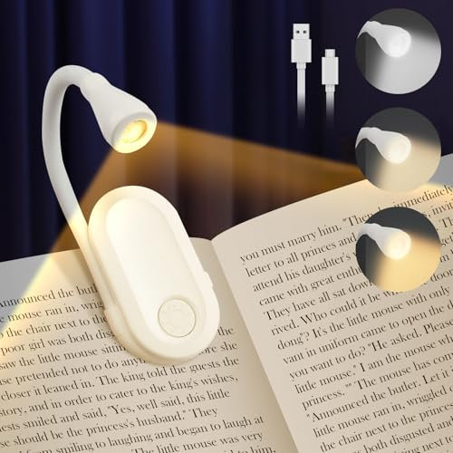 LWMTT Leselampe Buch Klemme,USB Wiederaufladbare Klemmlampe Mit,360° Flexibel Buchlampe,3 Farbtemperatur Modi,Leicht & Tragbar, Perfekt für Bücherliebhaber,Bett,BüRo,Reisen (Weiß)