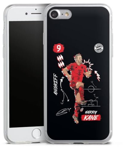 Slim Case extra dünn kompatibel mit Apple iPhone 7 Silikon Handyhülle transparent Hülle FC Bayern München Harry Kane Offizielles Lizenzprodukt